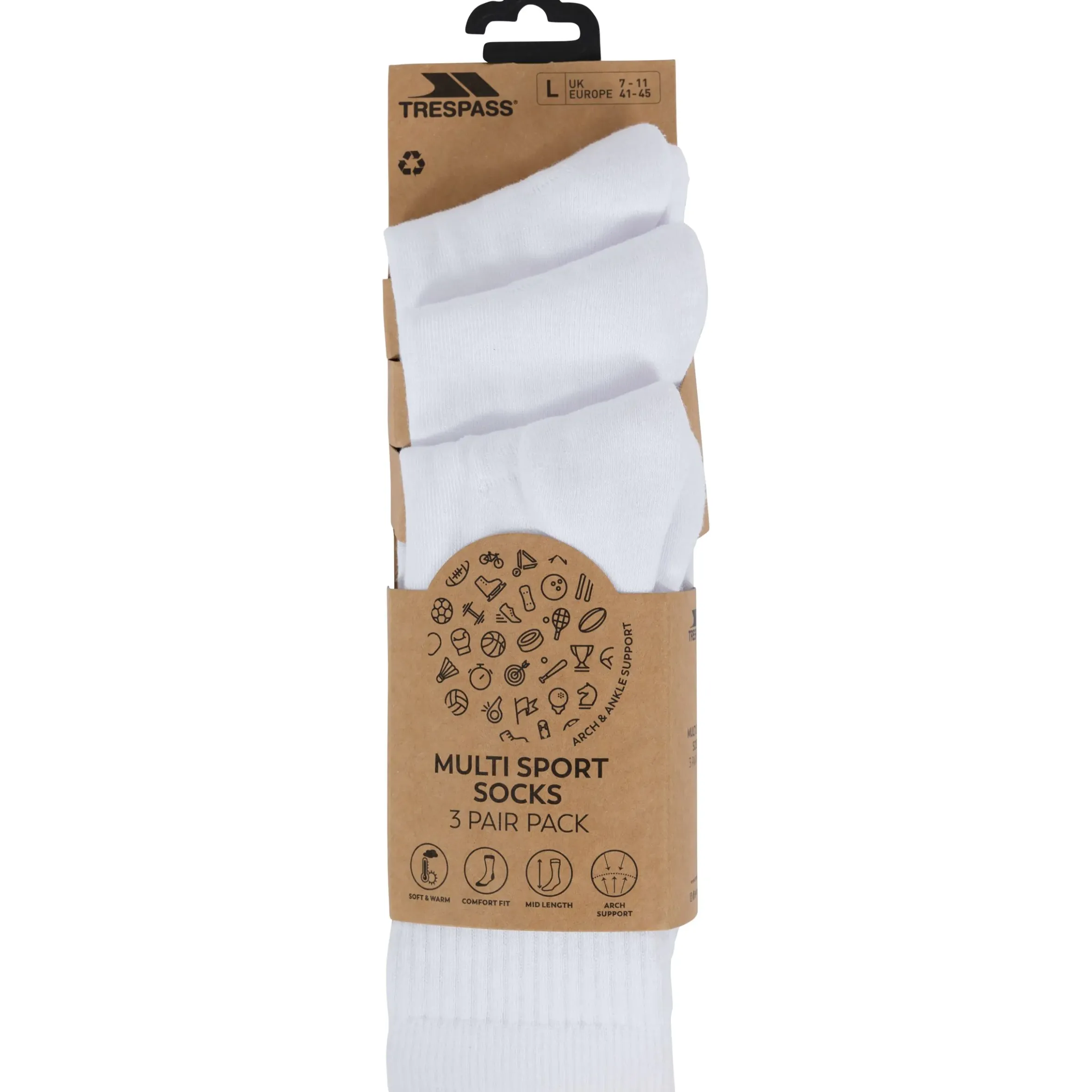 Trespass Unisex 3 Pair Rib Crew Socks Sportsmen